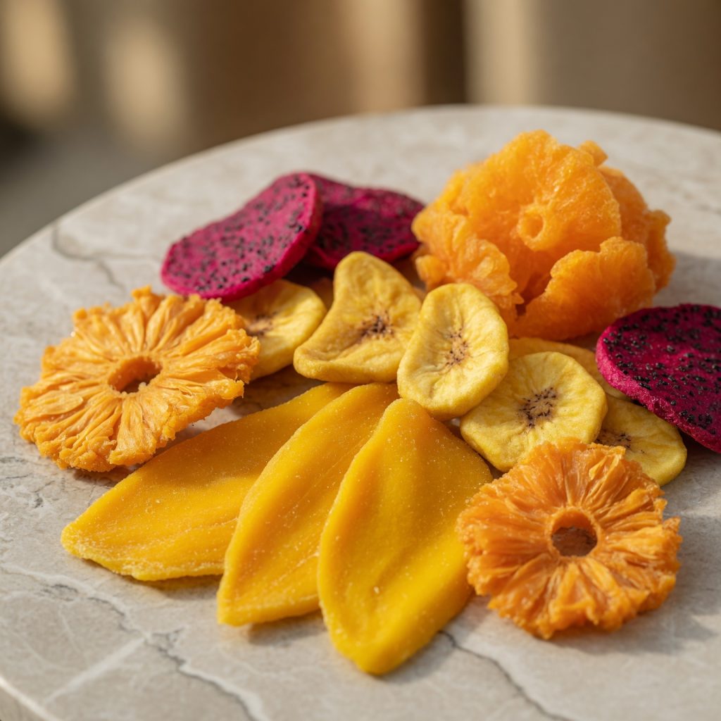 Freeze-dried tropical fruits Vietnam — mango, dragon fruit, jackfruit, pineapple for private label export